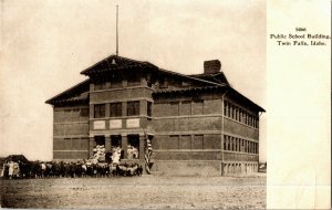 Students Gathered Outside Public School Building, Twin Falls ID Vtg Postcard B75