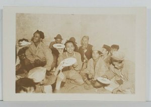 Rppc Asian Men Soldiers In Group Having Food with Big Smiles Postcard Q9