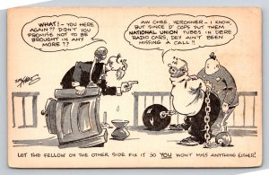 Vintage National Union Radio Tubes Advertising Postcard Comic Courtroom Art