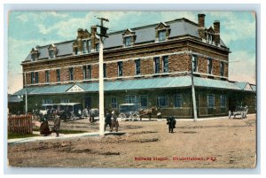 c1910 Horse Carriage, Railway Station Charlottetown PEI Canada Antique Postcard 