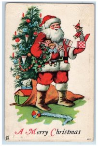 1920 Christmas Santa Claus Sack Of Toys Jester In The Box Embossed Postcard