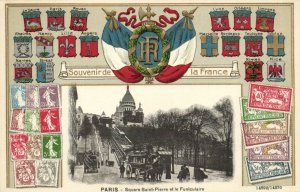 PC STAMPS, PARIS, SQUARE SAINT PIERRE Vintage EMBOSSED Postcard (b47923)