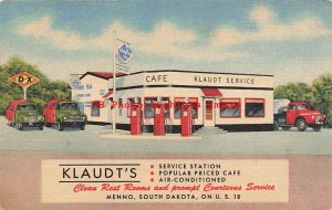SD, Menno, South Dakota, Klaudt's D-X Gas Station, Trucks, Curt Teich