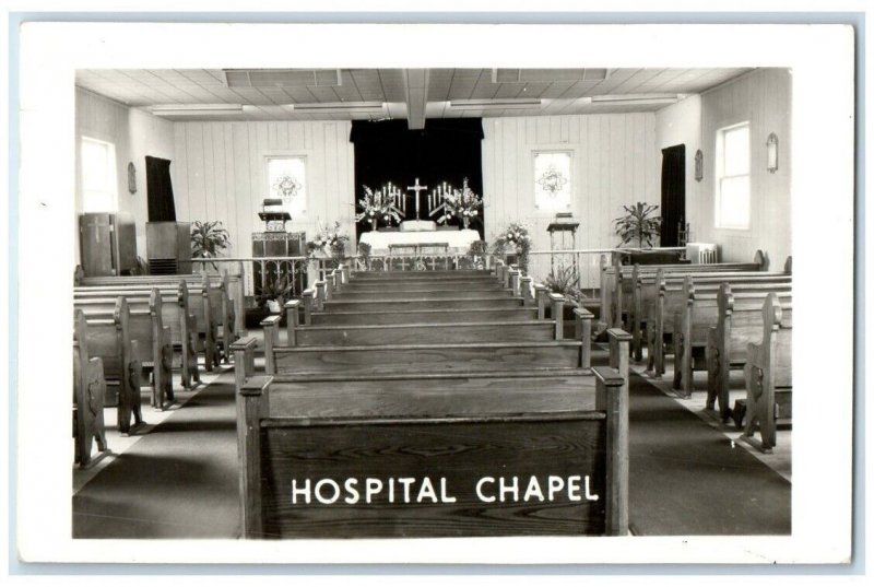 1949 Hospital Chapel Interior View Waukegan Illinois IL RPPC Photo Postcard