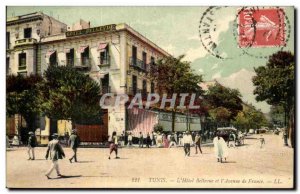 Tunisia Tunis Postcard Old L & # 39hotel Bellevue and & # 39avenue of France