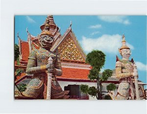 Postcard Giant Guardians Wat Arun Temple of Dawn Bangkok Thailand Southeast Asia