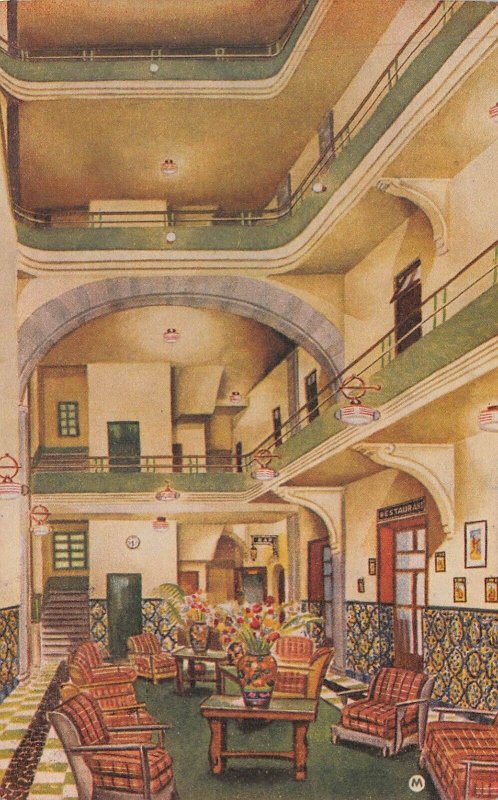 MEXICO CITY~LOBBY OF HOTEL COLISEO 1930s POSTCARD