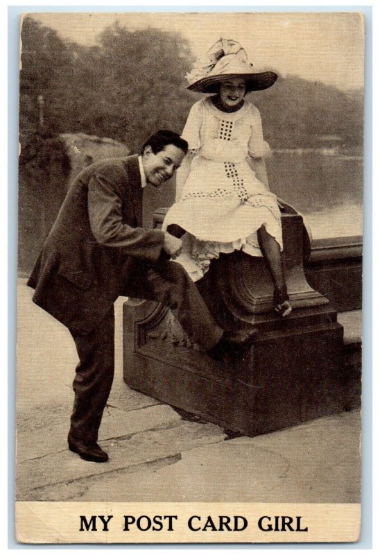 c1910's Sweet Couple Romance My Post Cars Girl Unposted Antique Postcard