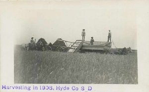 3 Postcards, Hyde County, South Dakota, RPPC, Farmer Harvesting Combine,Thresher