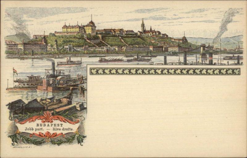 Budapest Ships Harbor Morrellig Lithograph Postal Card 1896 Expo EXC COND