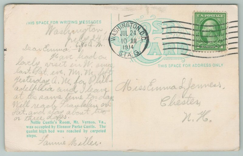Mount Vernon Virginia~Nellie Custis Room~1910 Postcard
