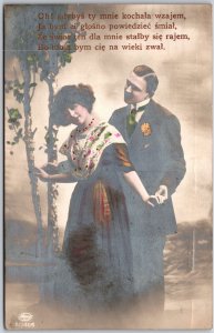 1910's Lovers Couple Romance Dating Holding Hands Dutch Posted Postcard