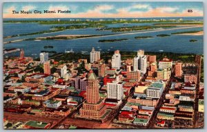 Vtg Miami Florida FL The Magic City Aerial View Skyscrapers 1960s Linen Postcard