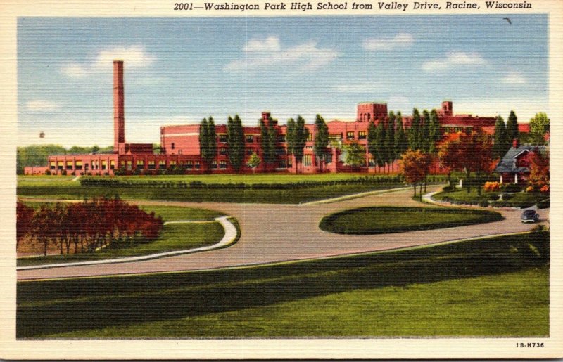 Wisconsin Racine Washington Park High School From Valley Drive Curteich