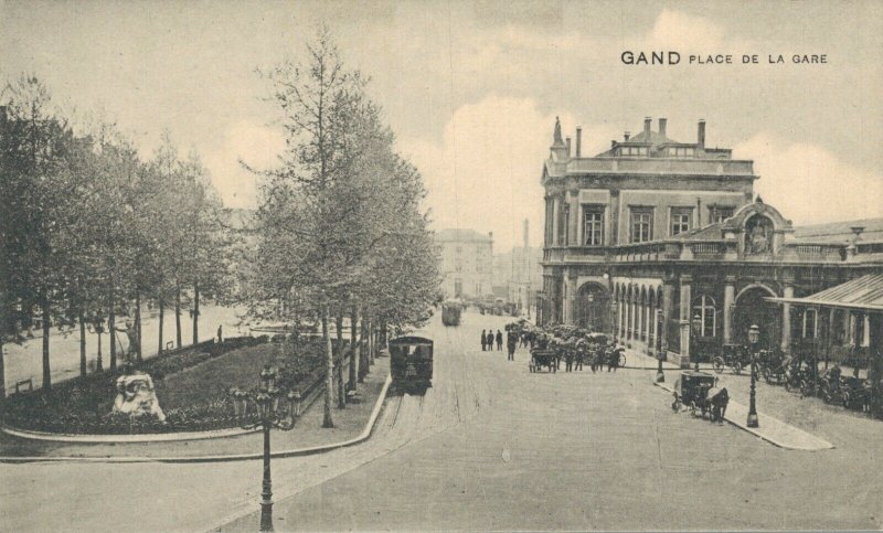 Belgium Ghent Gand Place de la Gare Railway Station Vintage Postcard 07.62
