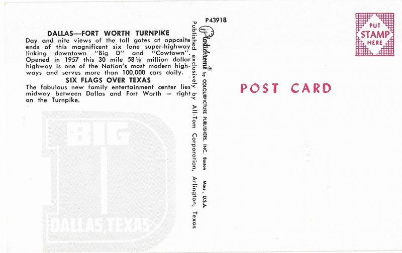 Dallas-Fort Worth Texas Super Highway 30 Mile Turnpike c1958