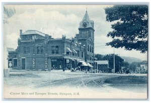 1917 Corner Main And Sunapee Streets Newport New Hampshire NH Antique Postcard