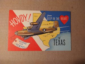 1940's WW2 USAF Howdy from Texas - Bound for Tokyo Military Linen Postcard