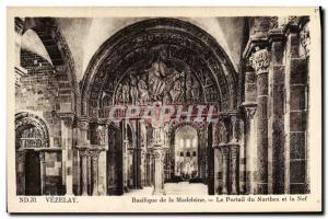 Old Postcard Madeleine Vezelay Baslique The narthex and nave Portal