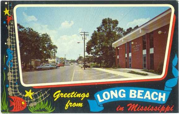 Street Scene Greetings from Long Beach Mississippi MS, Chrome