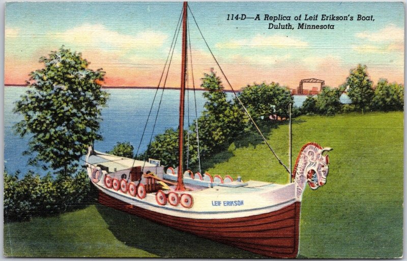 A Replica of Leif Eickson's Boat Duluth Minnesota MN Norwegian Vikings Postcard