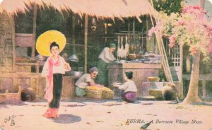 BURMA MYANMAR~BURMESE VILLAGE SHOP~TUCK OILETTE POSTCARD