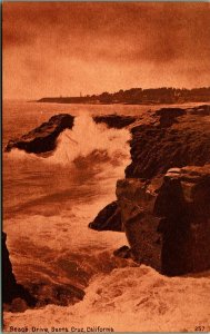 Sepia View Beach Drive Santa Cruz California CA UNP DB Postcard Ed Mitchell D3