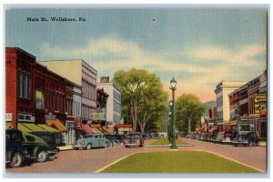 Wellsboro Pennsylvania Postcard Main Street Classic Cars Buildings c1940 Vintage