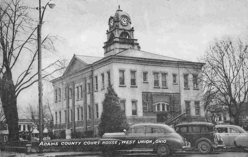 Adams County Court House Cars West Union Ohio 1956 postcard