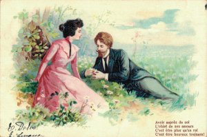 Romantic Man And Woman Lying Vintage Postcard 08.20