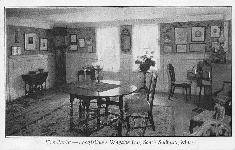 The Parlor, Longfellow's Wayside Inn, South Sudbury, MA, early postcard, Unused