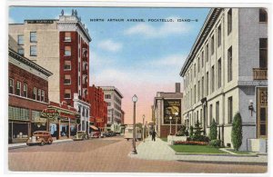 North Arthur Avenue Cars Pocatello Idaho linen postcard