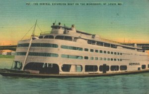 The Admiral Excursion Boat Mississippi St Louis Ship Linen Postcard 08.96