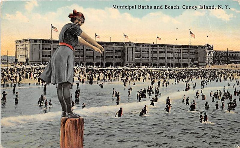 Municipal Baths and Beach Coney Island, NY, USA Amusement Park Unused 