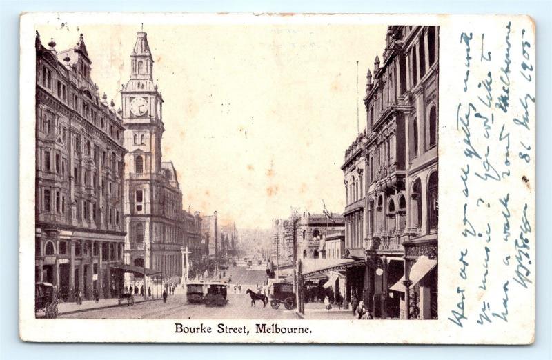 Postcard Australia Melbourne Bourke Street 1905 View K11