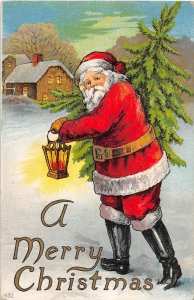 F85/ Santa Claus Merry Christmas Postcard c1910 Tree Lantern 6