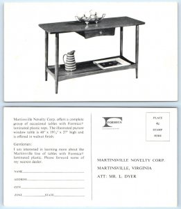Advertising MARTINSVILLE NOVELTY Formica MID CENTURY TABLE 1960s VA Postcard