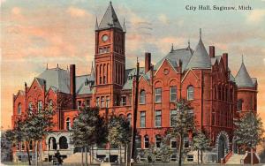 Saginaw Michigan City Hall Antique Postcard J51415