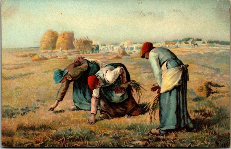 VINTAGE POSTCARD THREE PEASANT WOMEN GLEANING A FIELD PAINTING BY JEAN-FRAN?OIS