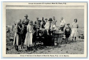 c1940's Group of Natives on the Beach at Mont St. Pierre Quebec Canada Postcard