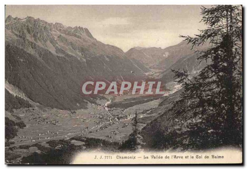 Old Postcard Chamonix Valley of & # 39Arve and the Col de Balme