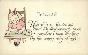 Day of the Week Children Series w/ Poem THURSDAY AM Graphic 1914 Postcard