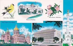 Iowa Des Moines Multi View State Flower & Bird State Capitol and Office Build...