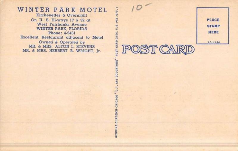 Winter Park Florida Motel Multiview Antique Postcard K52542 