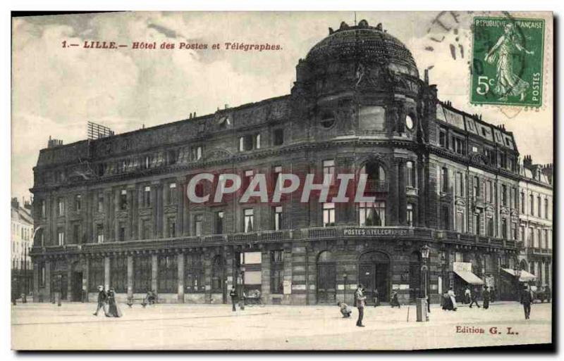 Old Postcard Hotel Post and Telegraphs Lille