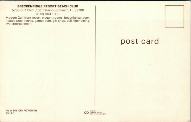 Vtg Breckenridge Resort Beach Club St Petersburg Beach Florida FL Postcard