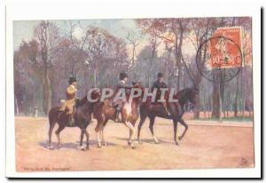 Old Postcard Paris Bois de Boulogne (horse riders)