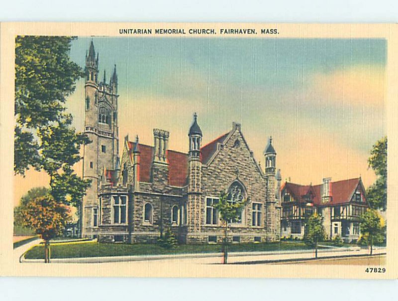 Linen CHURCH SCENE Fairhaven - By New Bedford Massachusetts MA AD1796