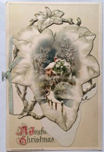 A Joyful Christmas Postcard Winsch Fold Out Booklet Die Cut Embossed