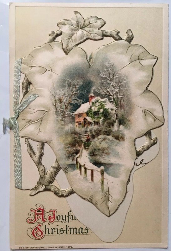 A Joyful Christmas Postcard Winsch Fold Out Booklet Die Cut Embossed